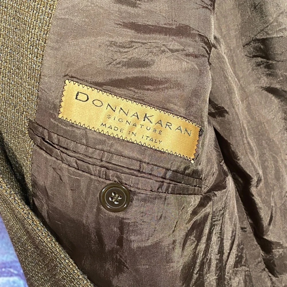 Donna Karan 44L Olive Brown Wool Silk Blazer Great Condition